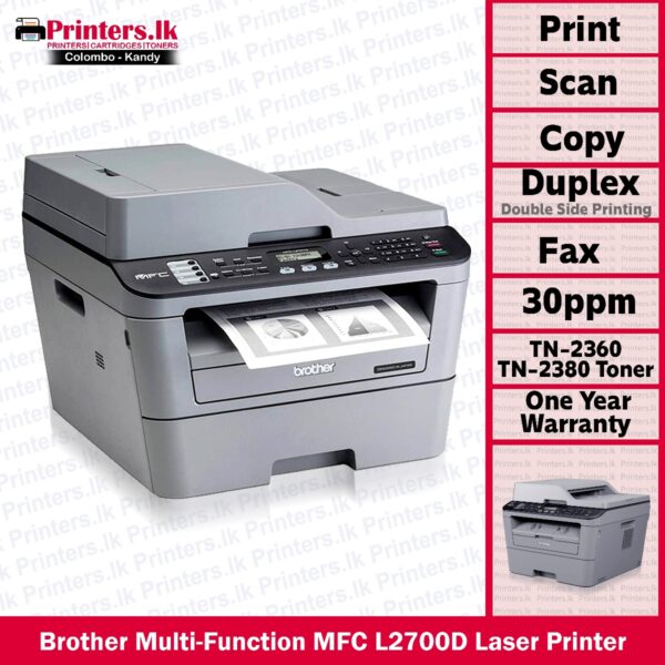 Brother Multifunction Monochrome Laser Fax Printer MFC L2700D