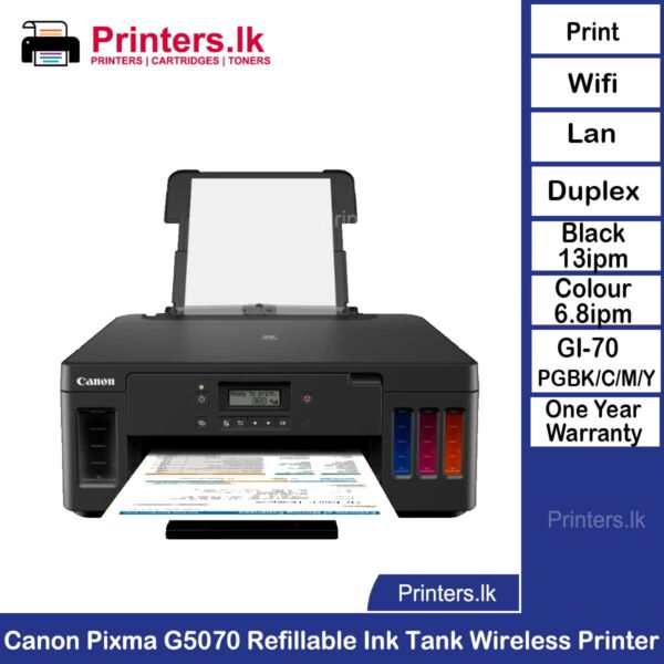 Canon Pixma G5070 Refillable Ink Tank Wireless Printer