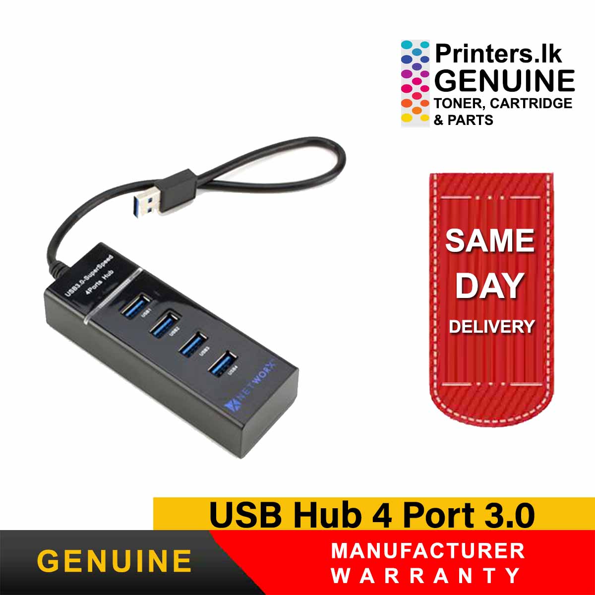 Elecom USB 3.0 Hub - 4-Port Compact Design, Bus-Powered, White