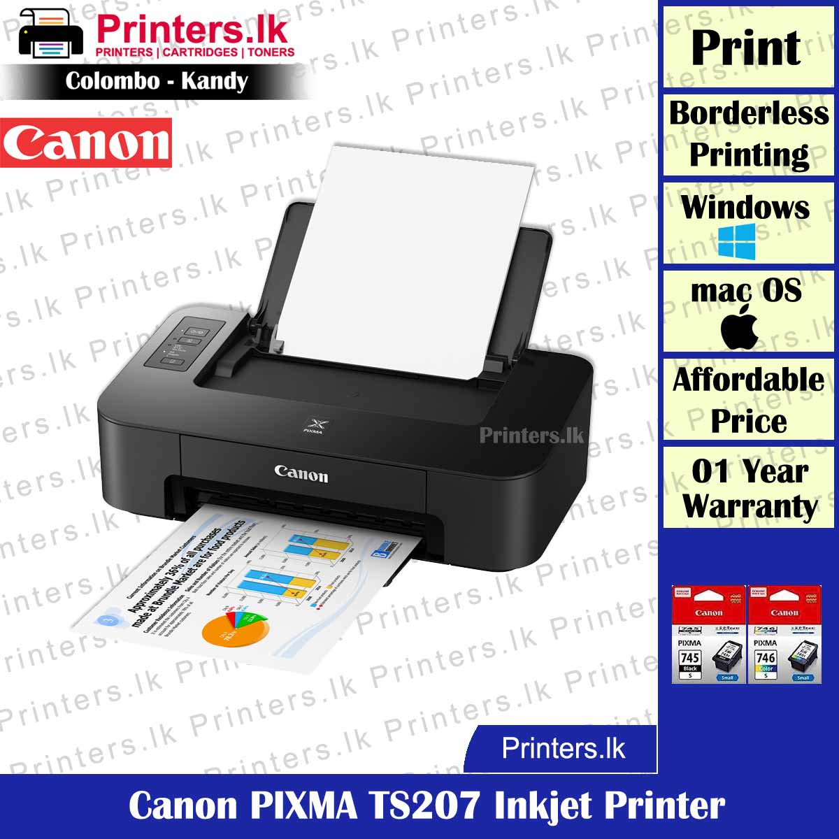 Canon PIXMA TS207 Inkjet Printer One Year Warranty Printers.lk Pvt Ltd