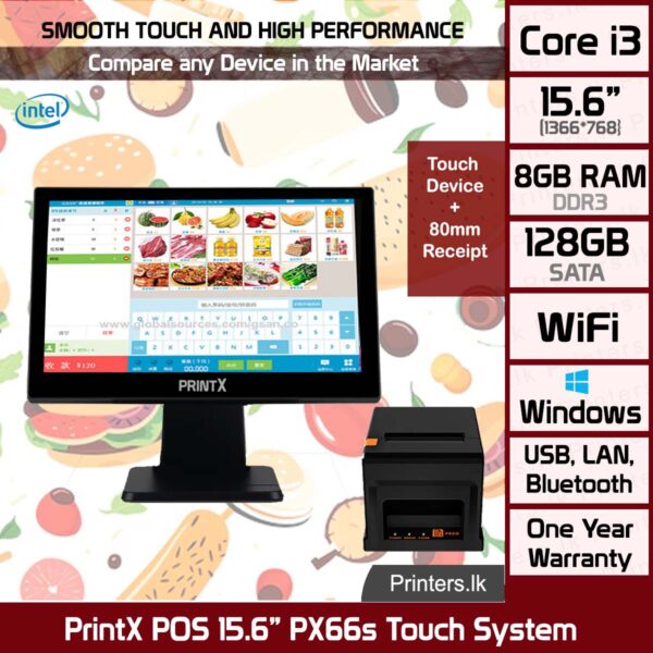 PrintX POS 15.6” PX66s Touch System + 80mm Thermal Printer
