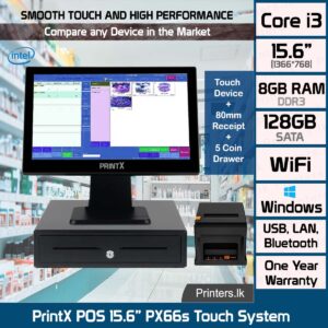 PrintX POS 15.6” PX66s Touch System + 80mm Thermal Printer + Cash Drawer