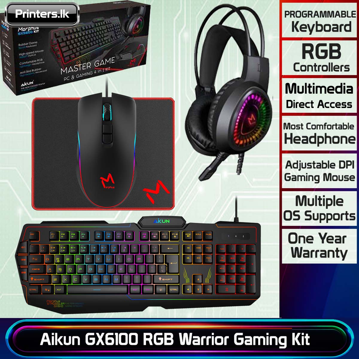 Aikun Morphus GX6100 RGB Backlit Warrior Gaming Kit