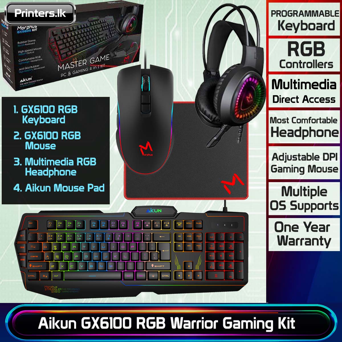 Aikun Morphus GX6100 RGB Backlit Warrior Gaming Kit - Image 3