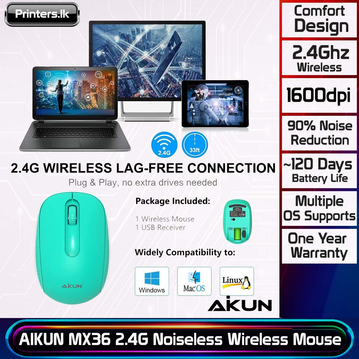 AIKUN MX36 2.4G Noiseless Wireless Mouse - Image 5