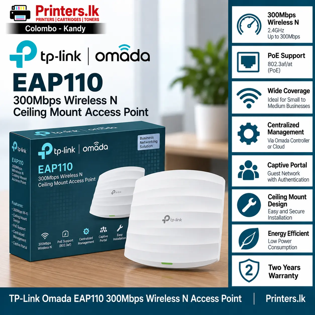 TP Link Omada EAP110 Ceiling Mount WiFi 4 Access Point