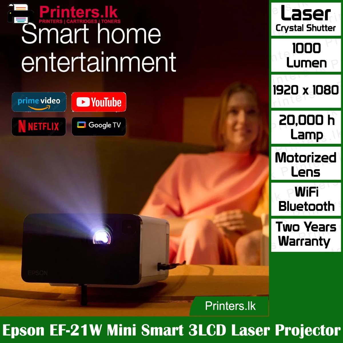 Epson EF-21W Multimedia Mini Smart 3LCD Laser Projector - Image 2