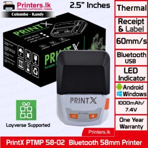 PrintX PTMP 58-02 Portable Bluetooth Receipt Printer 58mm